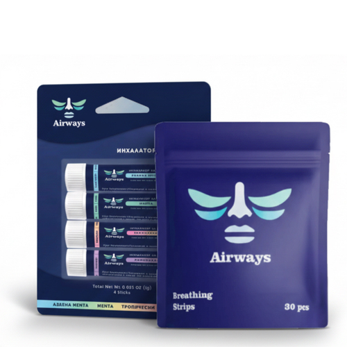 Airways лепенки за нос 30 бр и инхалатор за нос - комплект за по-добро носово дишане